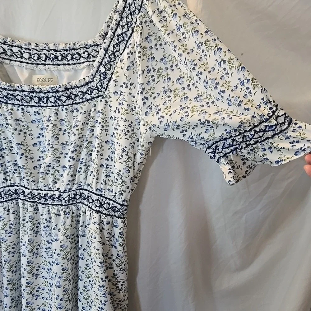 Roolee Women's Long Floral Dress Blue/white Cottagecore Peasant Fairy Sz M‎ - Picture 7 of 16